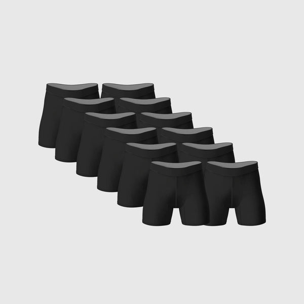 Black Anti-Chafe Bamboo Boxer Briefs 12-Pack