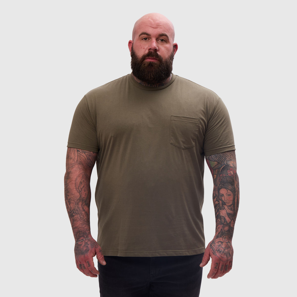 Khaki Pocket Crew Neck T-Shirt